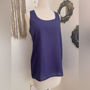 Soprano sleeveless racer back hi low top semi sheer metallic sheen purple size M
